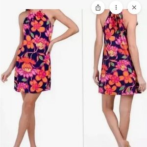 Trina Turk Juju Halter Knit Dress in Dark Pink and Black